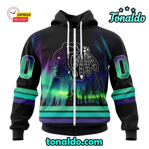 NHL Chicago Blackhawks Special Design With Northern Lights Hoodie