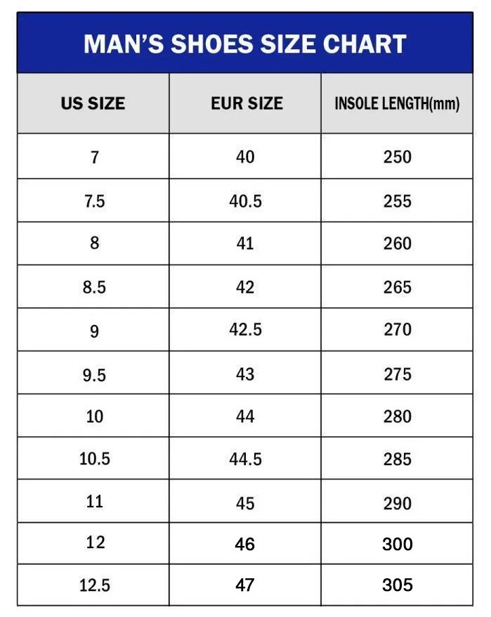 Men Size Chart